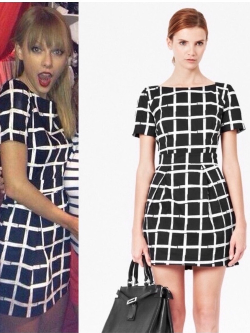French Connection White & Black Paint Check Richie Dress Size 2